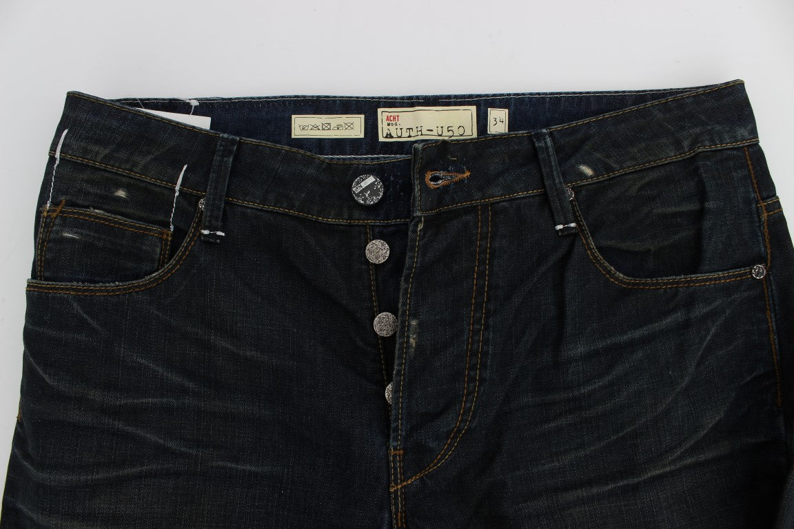 Acht Blue Wash Cotton Denim Straight Fit Jeans