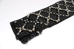 Dolce & Gabbana Elegant Black Crystal Beaded Leather Gloves