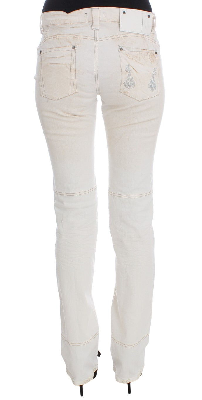 Costume National White Cotton Slim Fit Bootcut Jeans