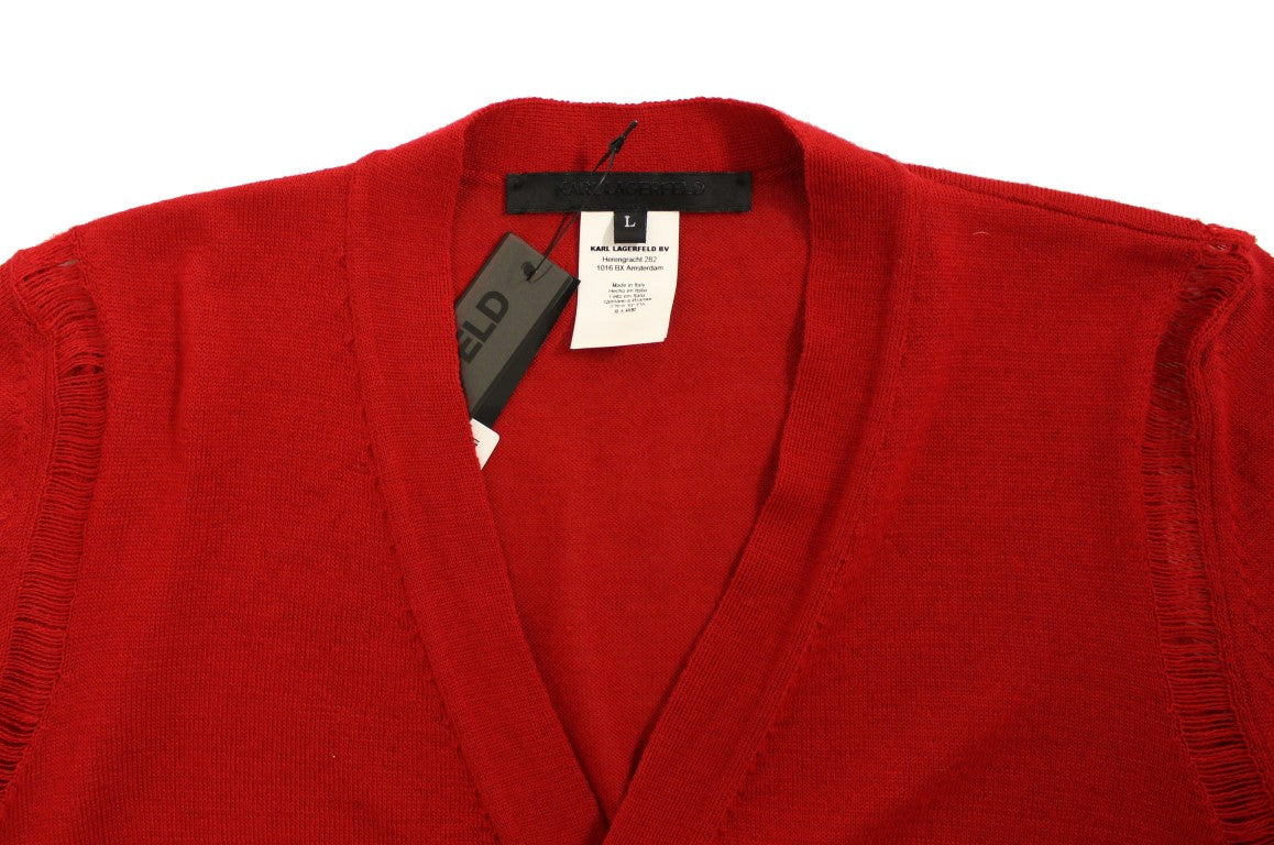 Karl Lagerfeld Red Wool Cardigan Sweater