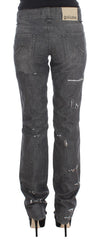 John Galliano Gray Wash Cotton Torn Straight Fit Jeans