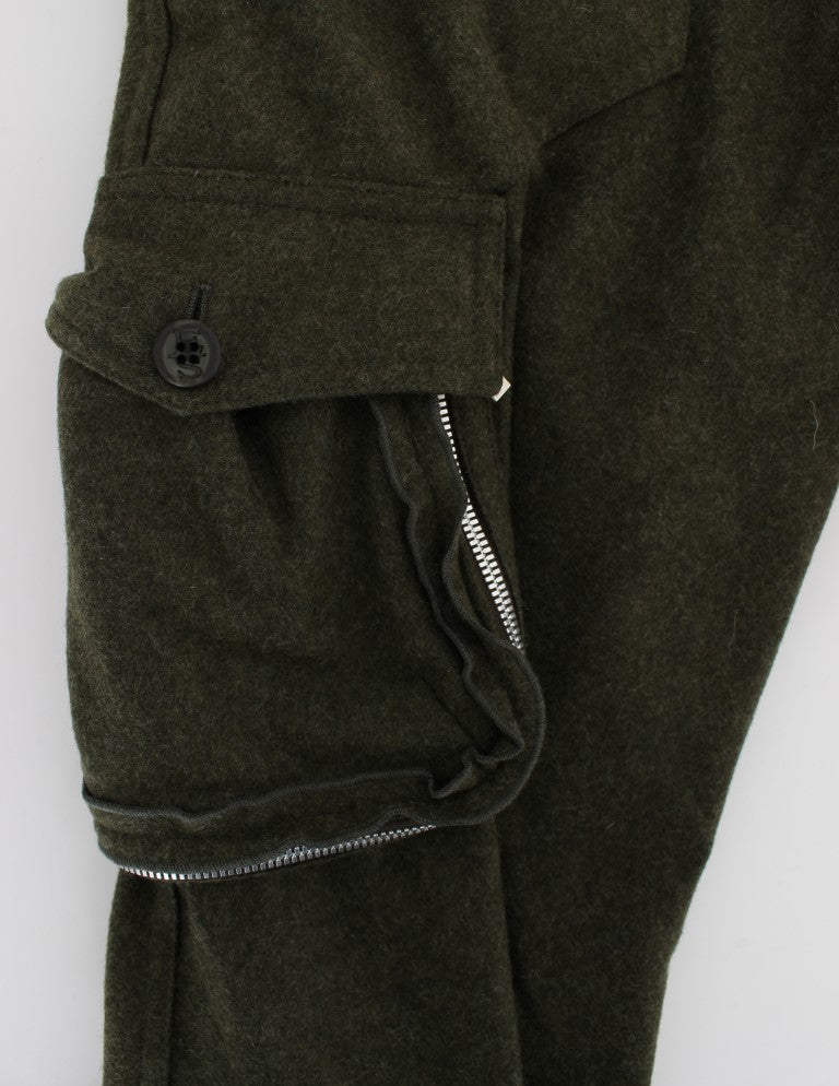 Ermanno Scervino Green Wool Blend Loose Fit Cargo Pants