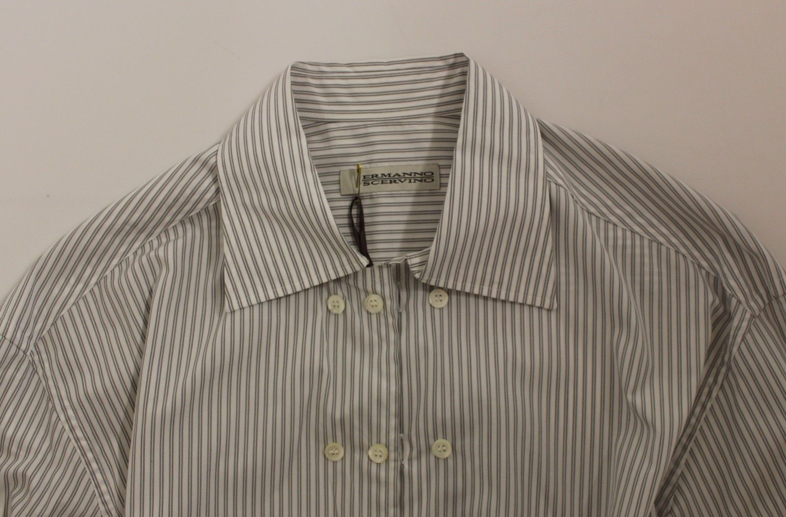 Ermanno Scervino White Gray Striped Regular Fit Casual Shirt