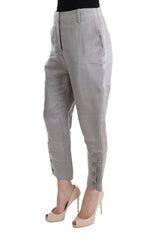 Ermanno Scervino Gray Silk Cropped Casual Pants