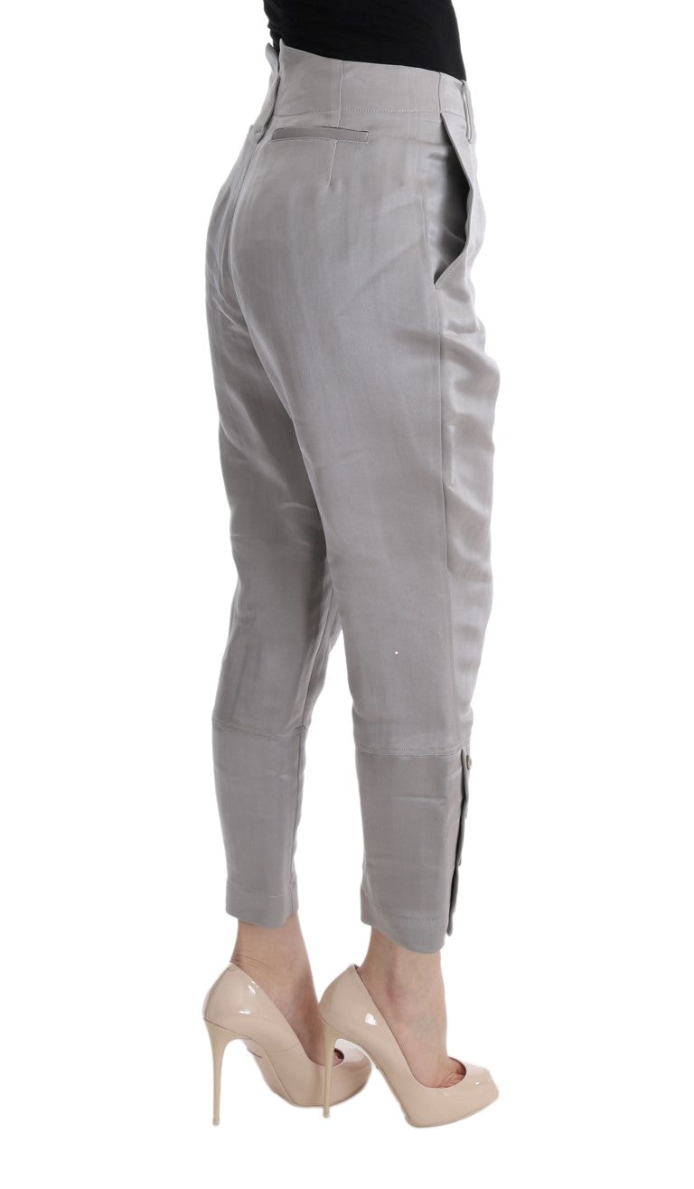 Ermanno Scervino Gray Silk Cropped Casual Pants