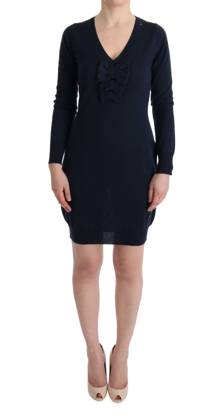 MARGHI LO' Blue Wool Long Sleeve Shift Dress