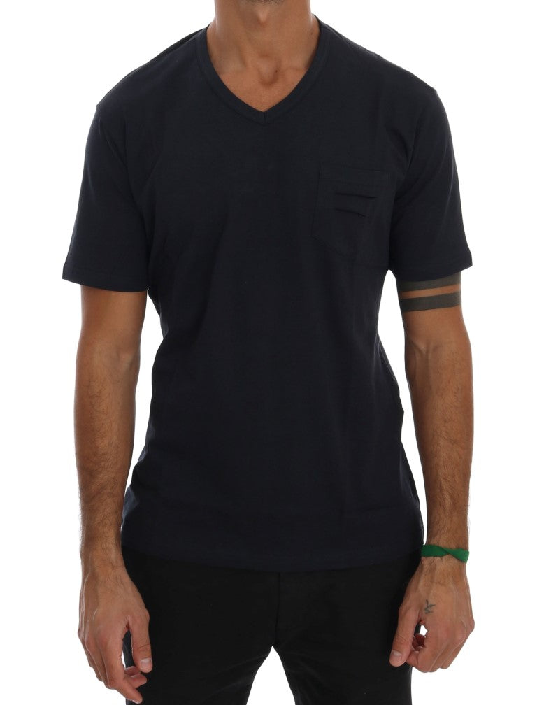 Daniele Alessandrini Blue Cotton V-neck T-Shirt