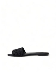 Dolce & Gabbana Elegant Black Heart Embroidery Slide Sandals