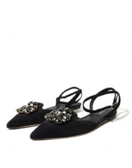 Dolce & Gabbana Suede Crystal Point-Toe Flats Slingbacks