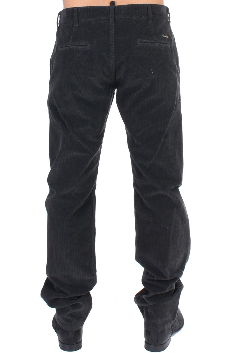 GF Ferre Black Corduroy Cotton Straight Fit Pants