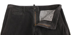 GF Ferre Black Corduroy Cotton Straight Fit Pants