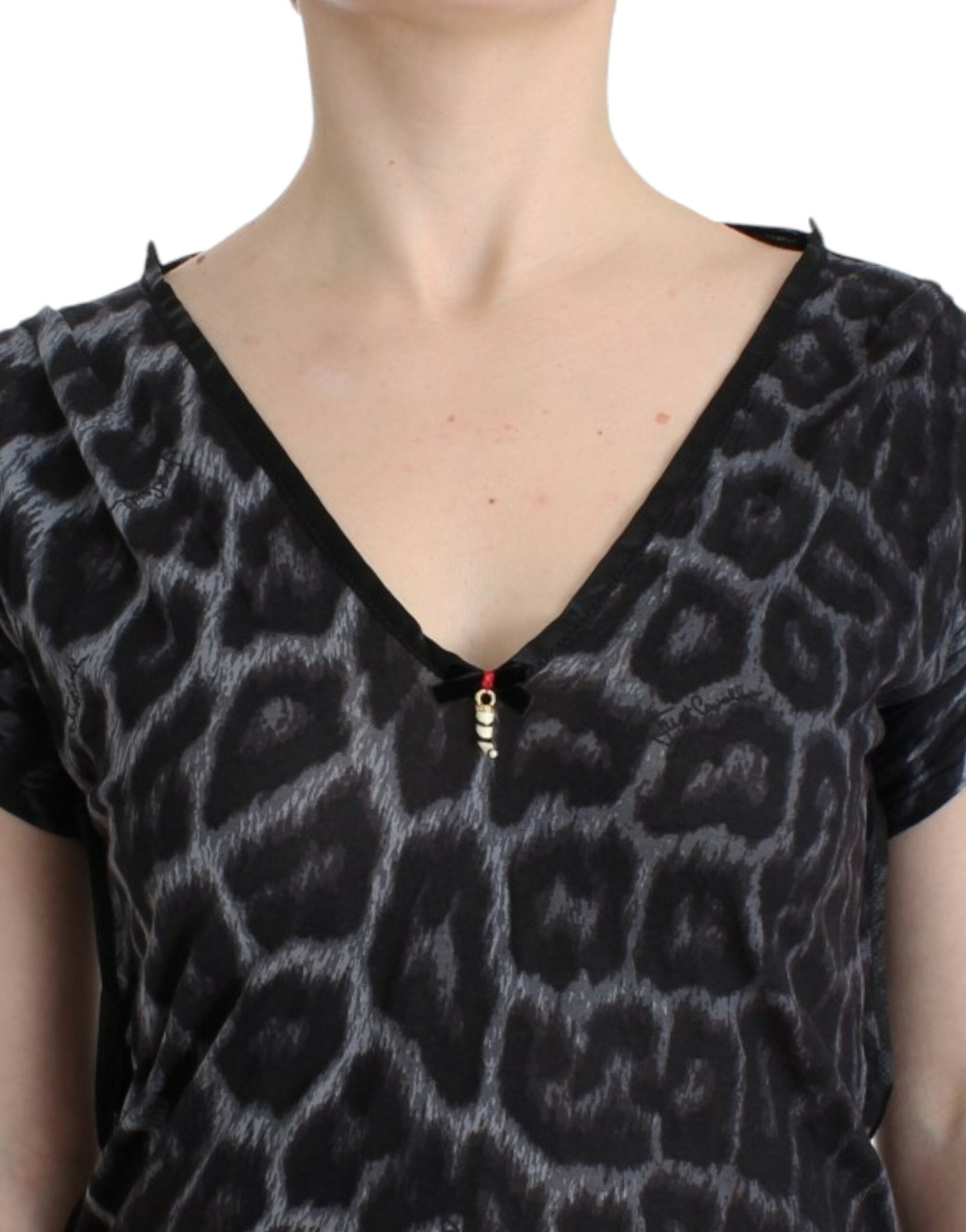 Cavalli Gray leopard v-neck top