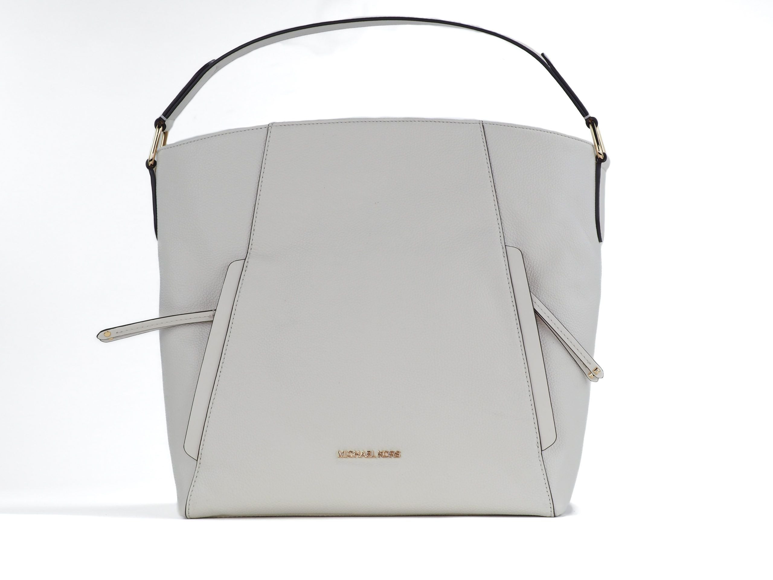 Michael Kors Evie Large Pebbled Leather Hobo Shoulder Bag Handbag (Light Cream)