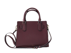 Michael Kors Hamilton Small Grained Leather Satchel Crossbody Bag Handbag (Merlot Solid)