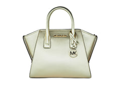 Michael Kors Avril Small Pebble Leather Top Zip Satchel Crossbody Handbag (Pale Gold)