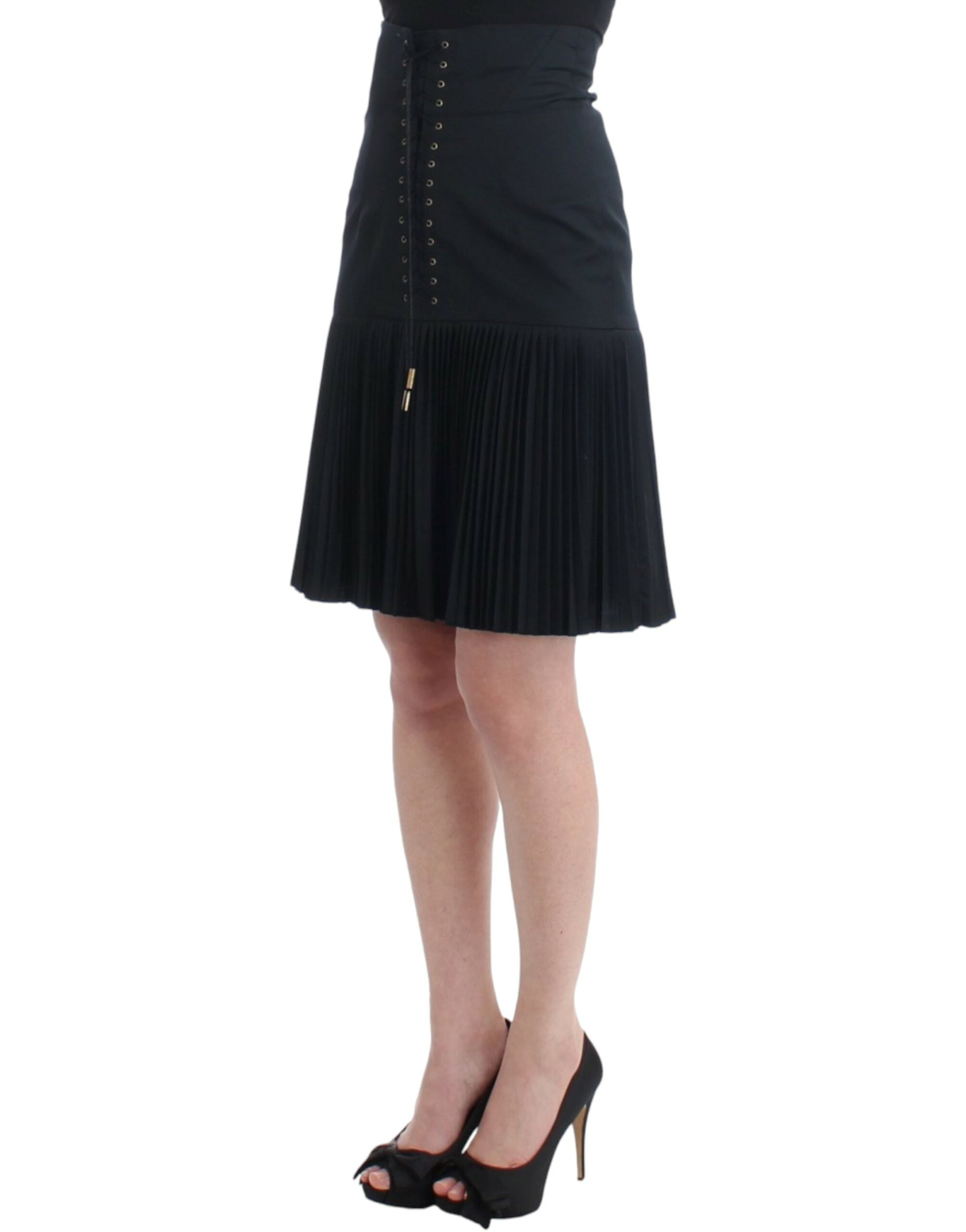 Cavalli Black Pleated Laced Skirt