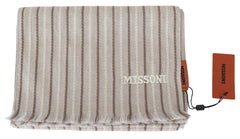 Missoni Beige Striped Wool Unisex Neck Wrap Scarf