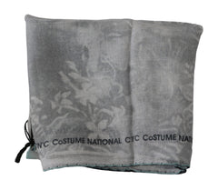 Costume National Gray Silk Shawl Foulard Wrap Scarf