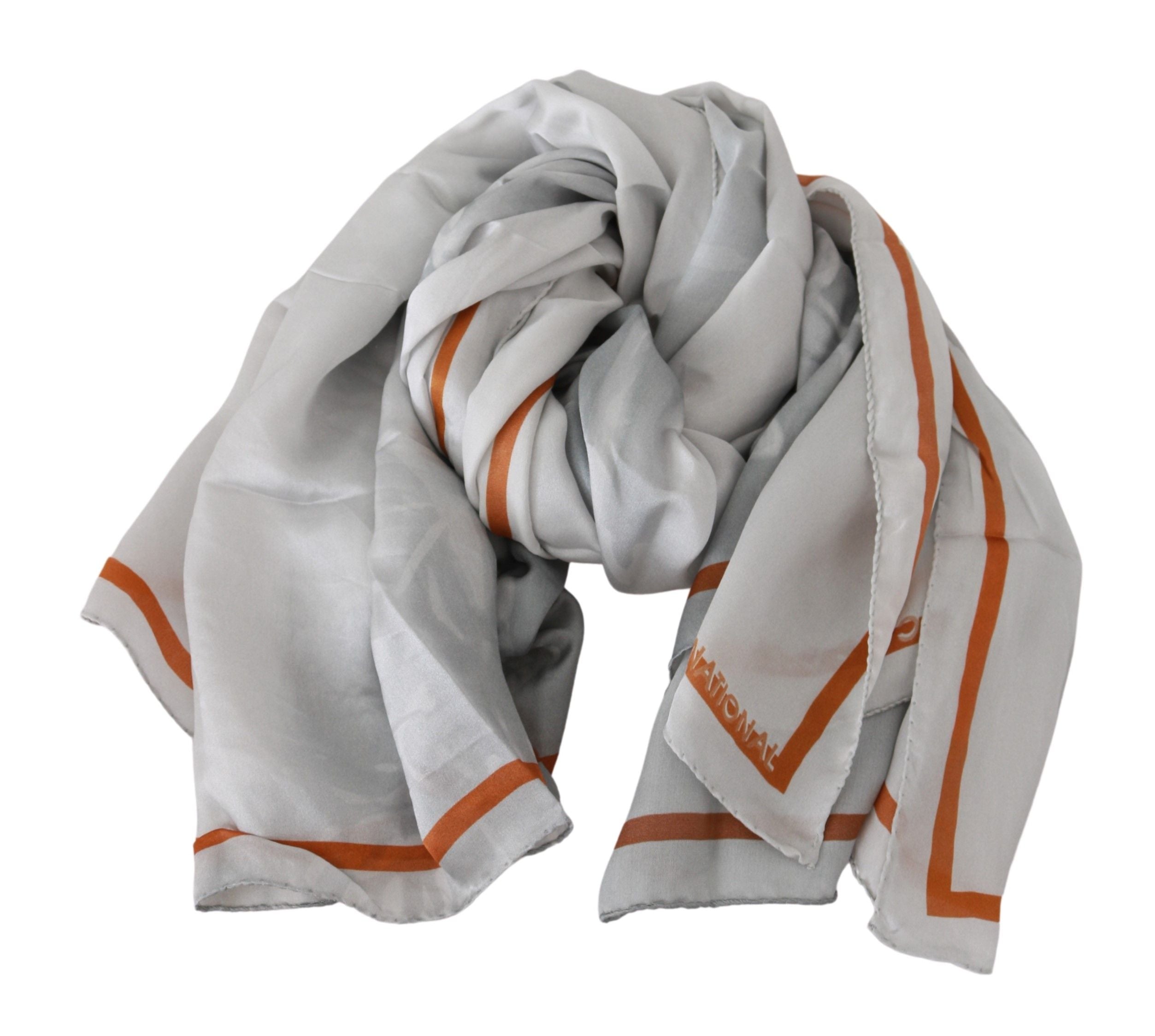 Costume National Gray Orange Silk Floral Foulard Wrap Scarf