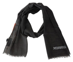 Missoni Black Wool Unisex Neck Wrap Shawl Fringes Logo Scarf