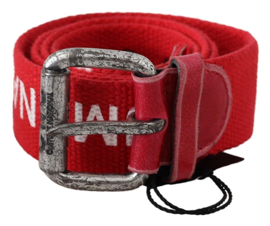 Costume National Red Woven Silver Rustic Logo Buckle Belt