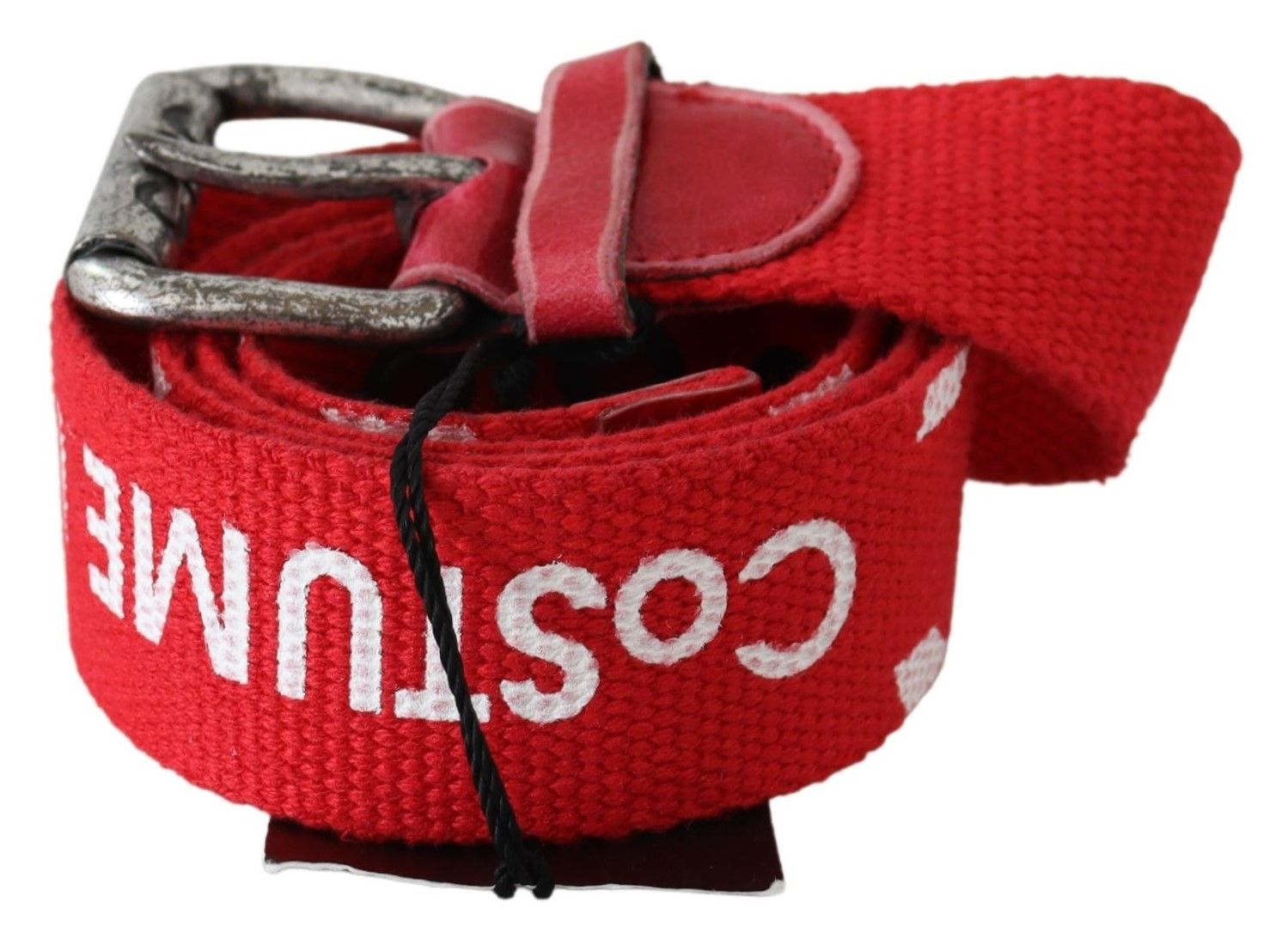 Costume National Red Woven Silver Rustic Logo Buckle Belt