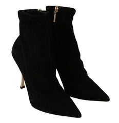 Dolce & Gabbana Black Suede Gold Heels Ankle Boots Shoes