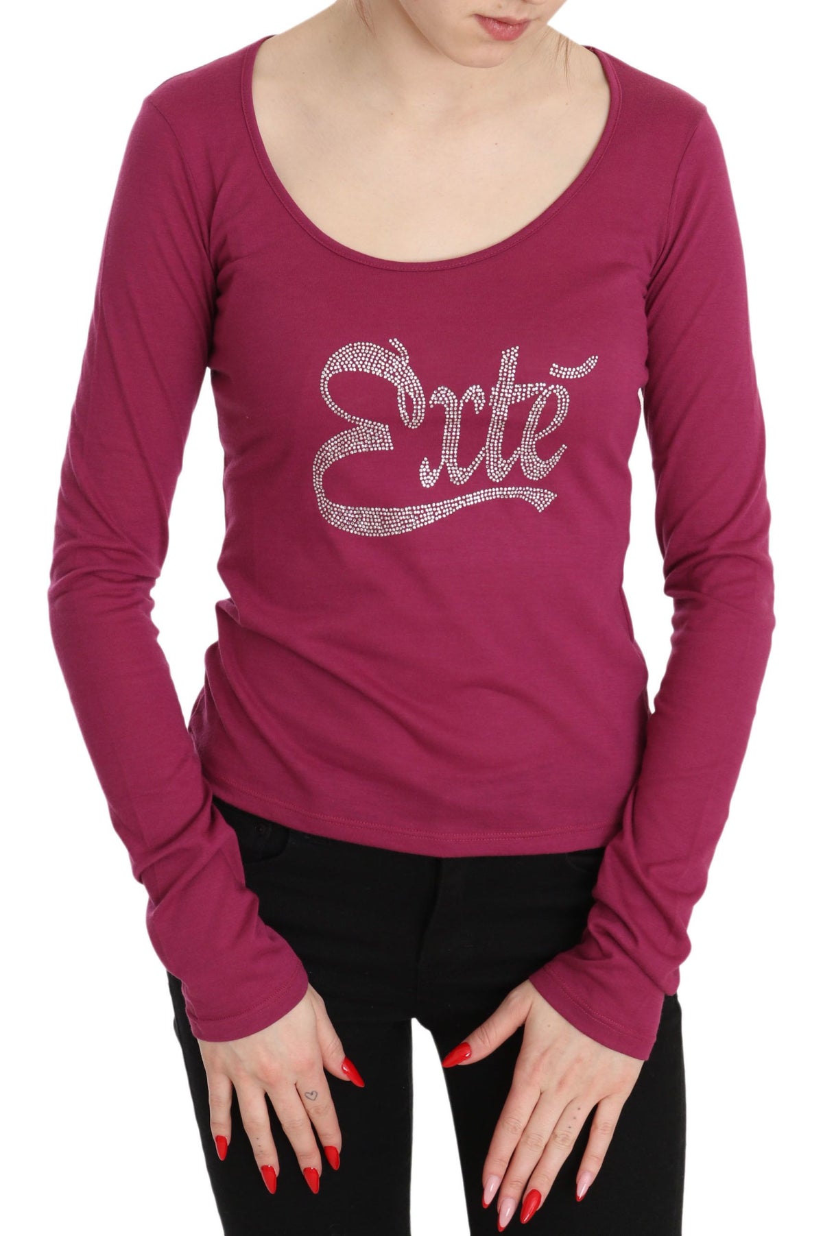 Exte Pink Exte Crystal Embellished Long Sleeve Top