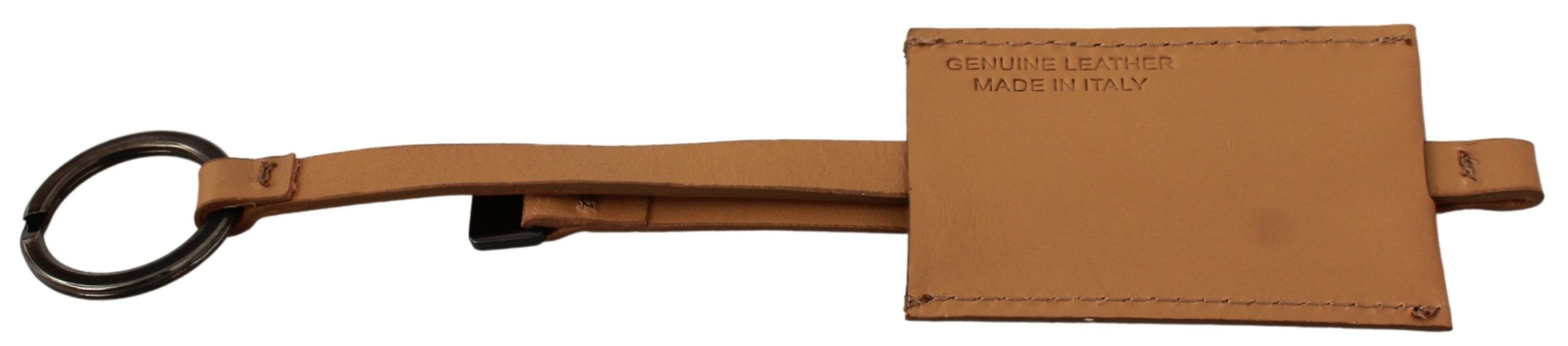 Costume National Beige Leather Branded Logo Keyring  Keychain