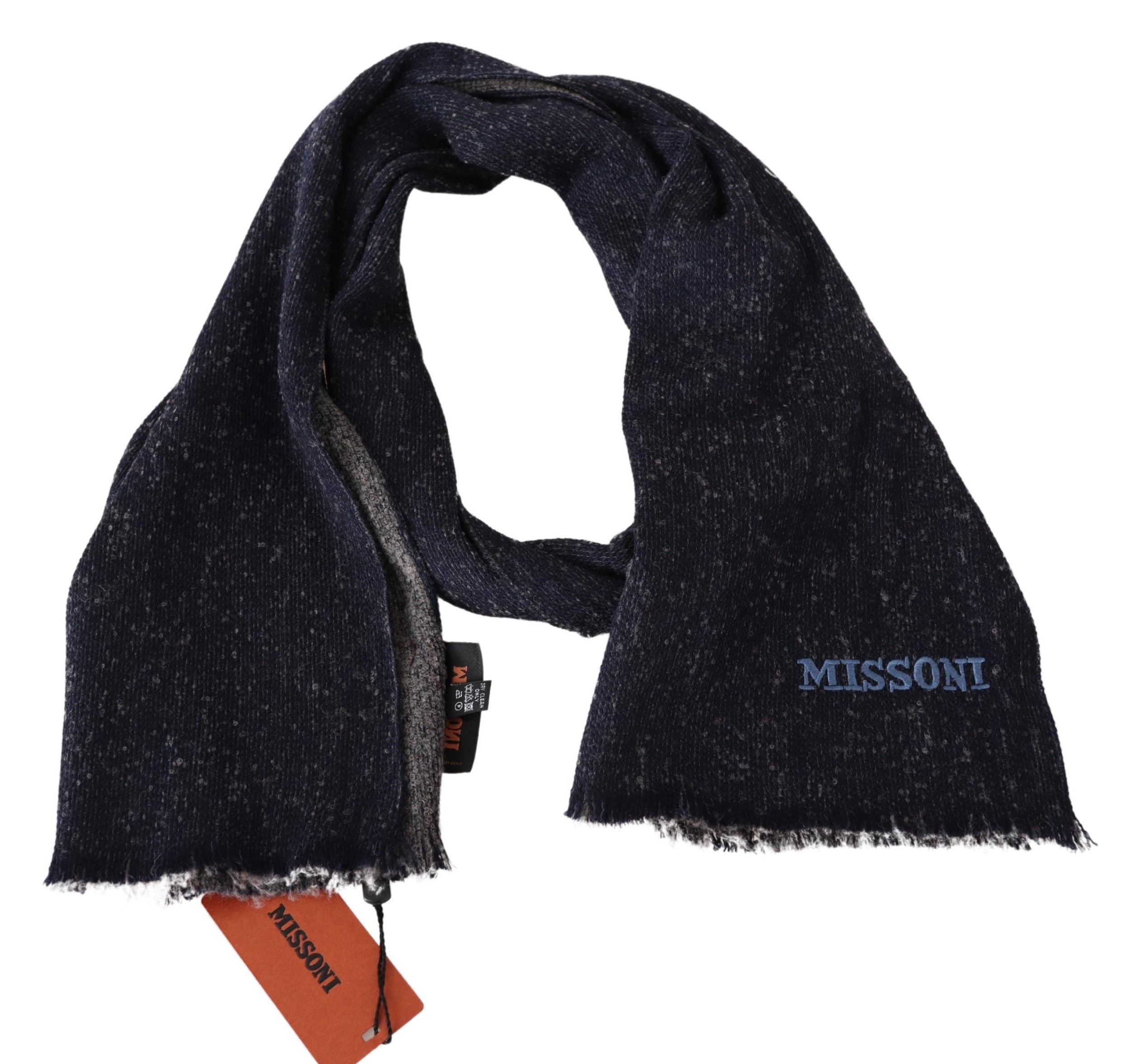 Missoni Black Wool Knit Unisex Neck Warmer Wrap Logo Scarf