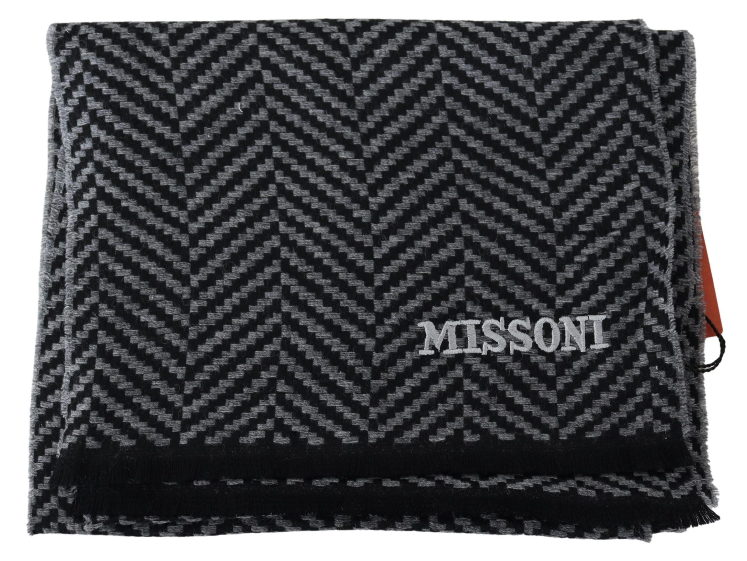 Missoni Gray Patterned Wool Knit Unisex Neck Wrap Scarf