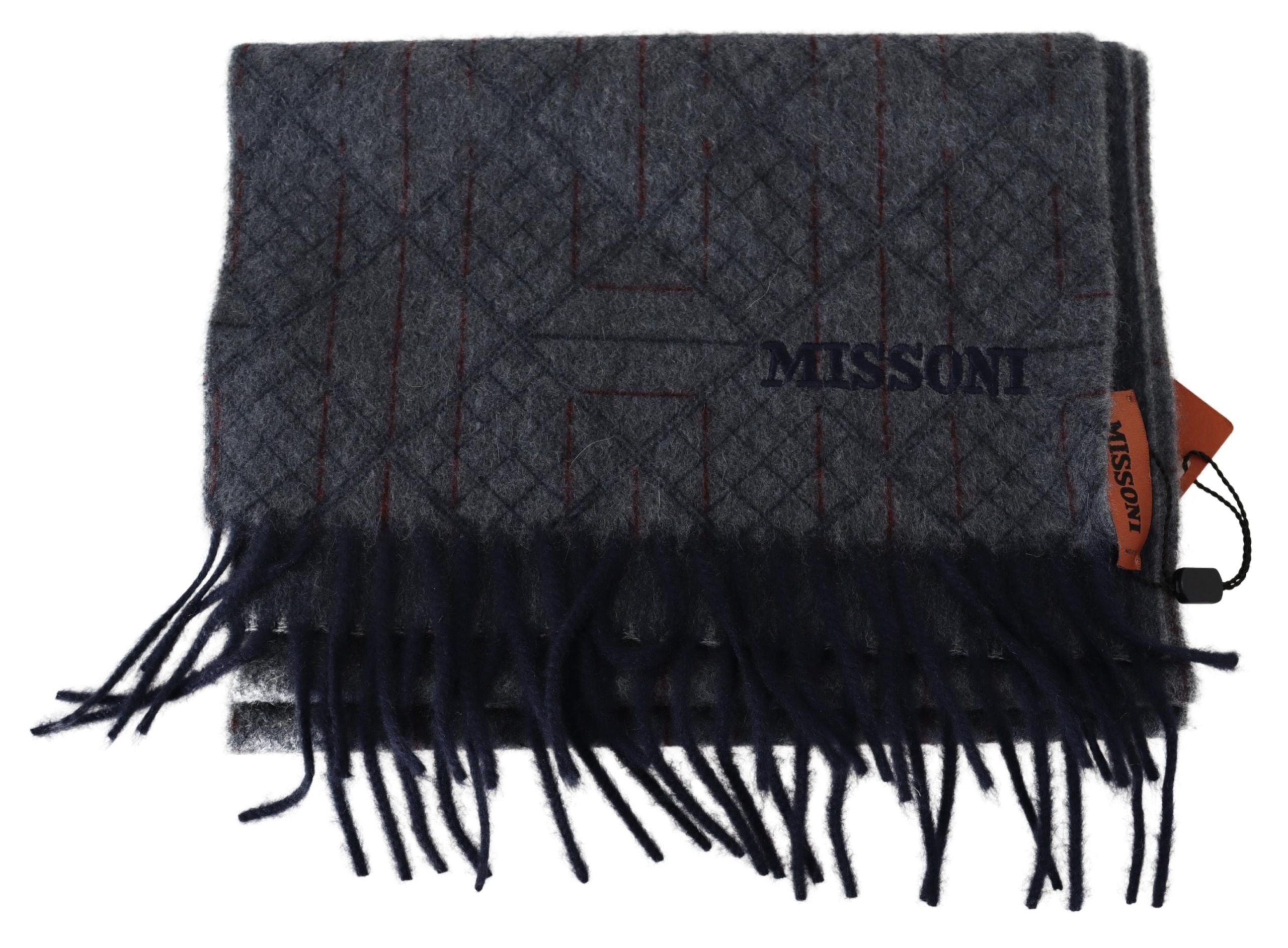 Missoni Black Gray Striped Wool Unisex Neck Wrap Scarf