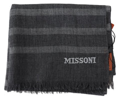 Missoni Gray Striped Wool Unisex Neck Wrap Fringes Scarf