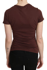 Exte Brown Hearts Printed Round Neck T-shirt Top