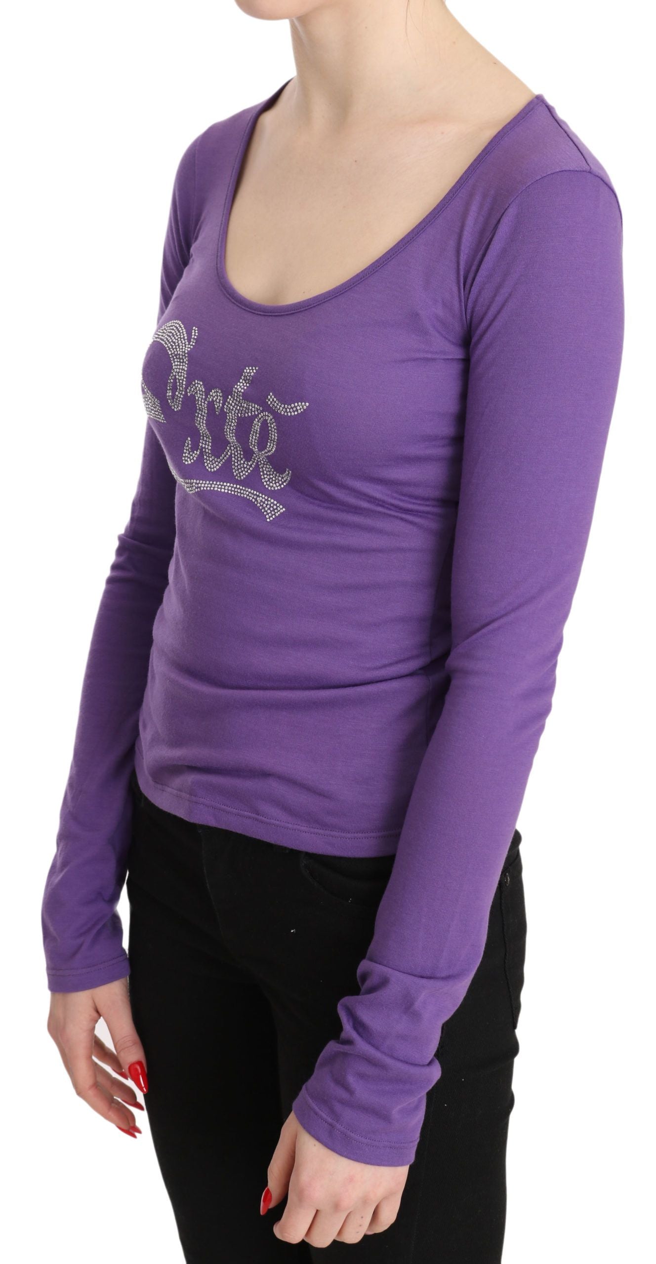 Exte Purple Exte Crystal Embellished Long Sleeve Top Blouse