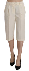 Silvian Heach Cream Mid Waist Cotton Straight Cropped Pants