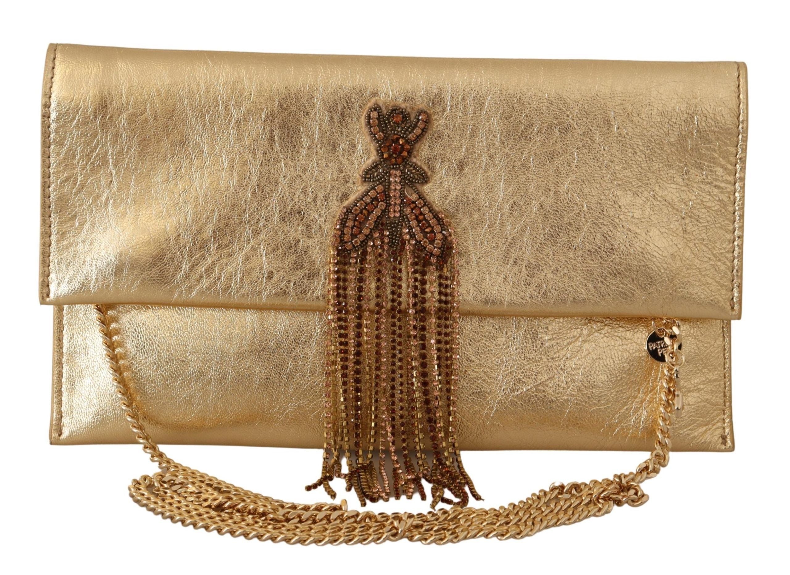 Patrizia Pepe Gold Leather Embellished Shoulder Strap Bag