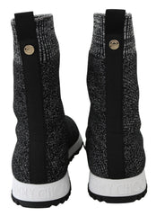 Jimmy Choo Elegant Knitted Lurex Sneakers in Black and Silver