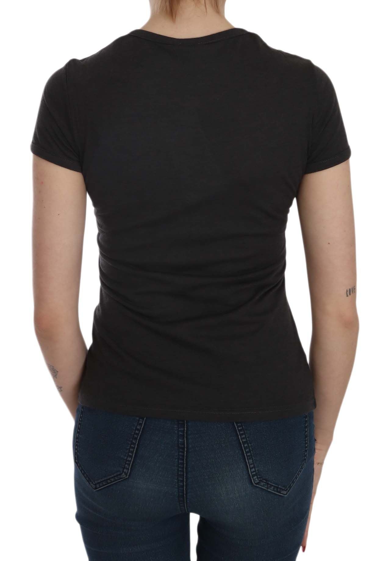 Exte Black Hearts Print Short Sleeve Casual Shirt Top