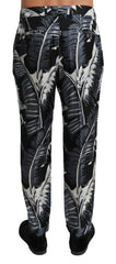 Dolce & Gabbana Black Banana Leaf Casual Trouser Silk Pants