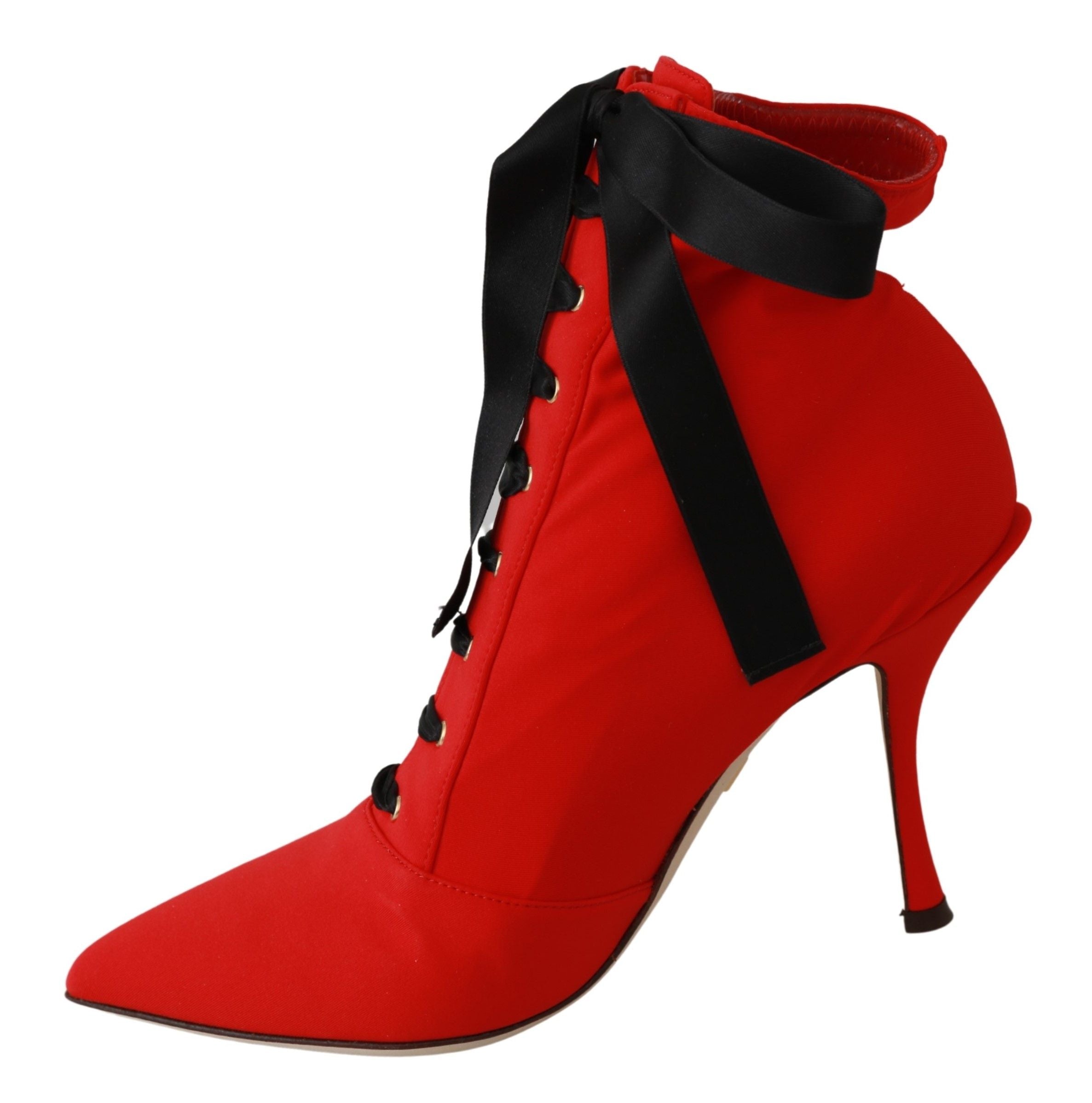 Dolce & Gabbana Red Stretch Soft Heels Booties Shoes