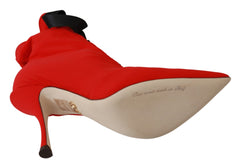 Dolce & Gabbana Red Stretch Soft Heels Booties Shoes