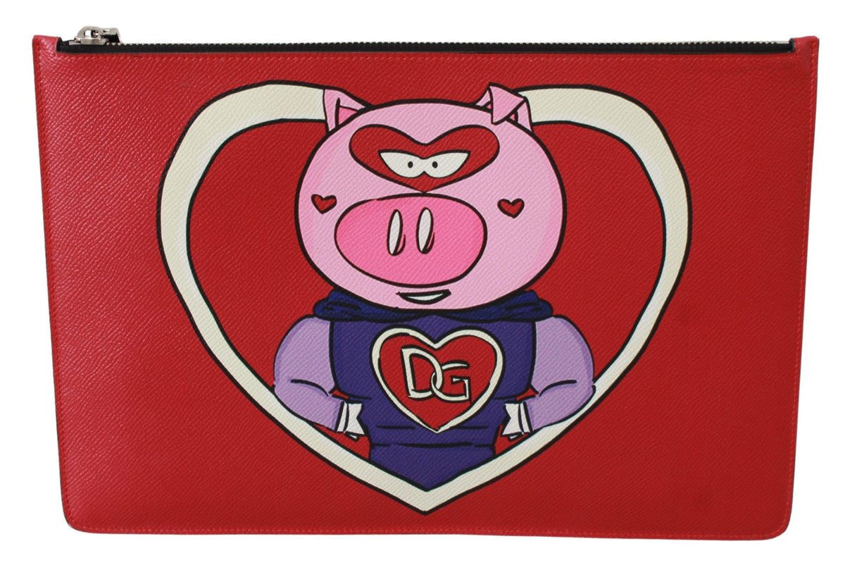 Dolce & Gabbana Red Year of the Pig Mens Leather Documents Pouch