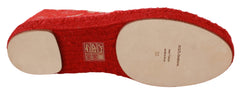 Dolce & Gabbana Red Lace Cotton Espadrilles Flats Shoes