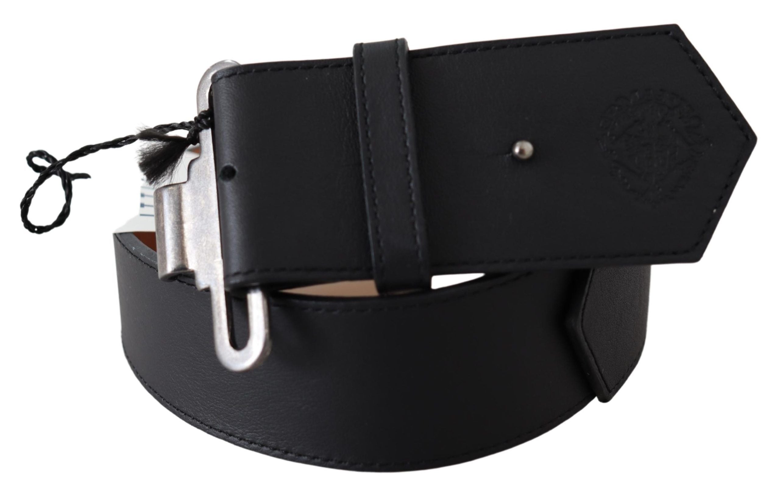 Ermanno Scervino Black Leather Vintage Military Buckle Waist  Belt