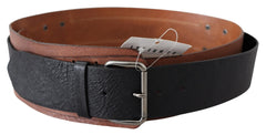Costume National Black Brown Leather Wide Silver Buckle Belt