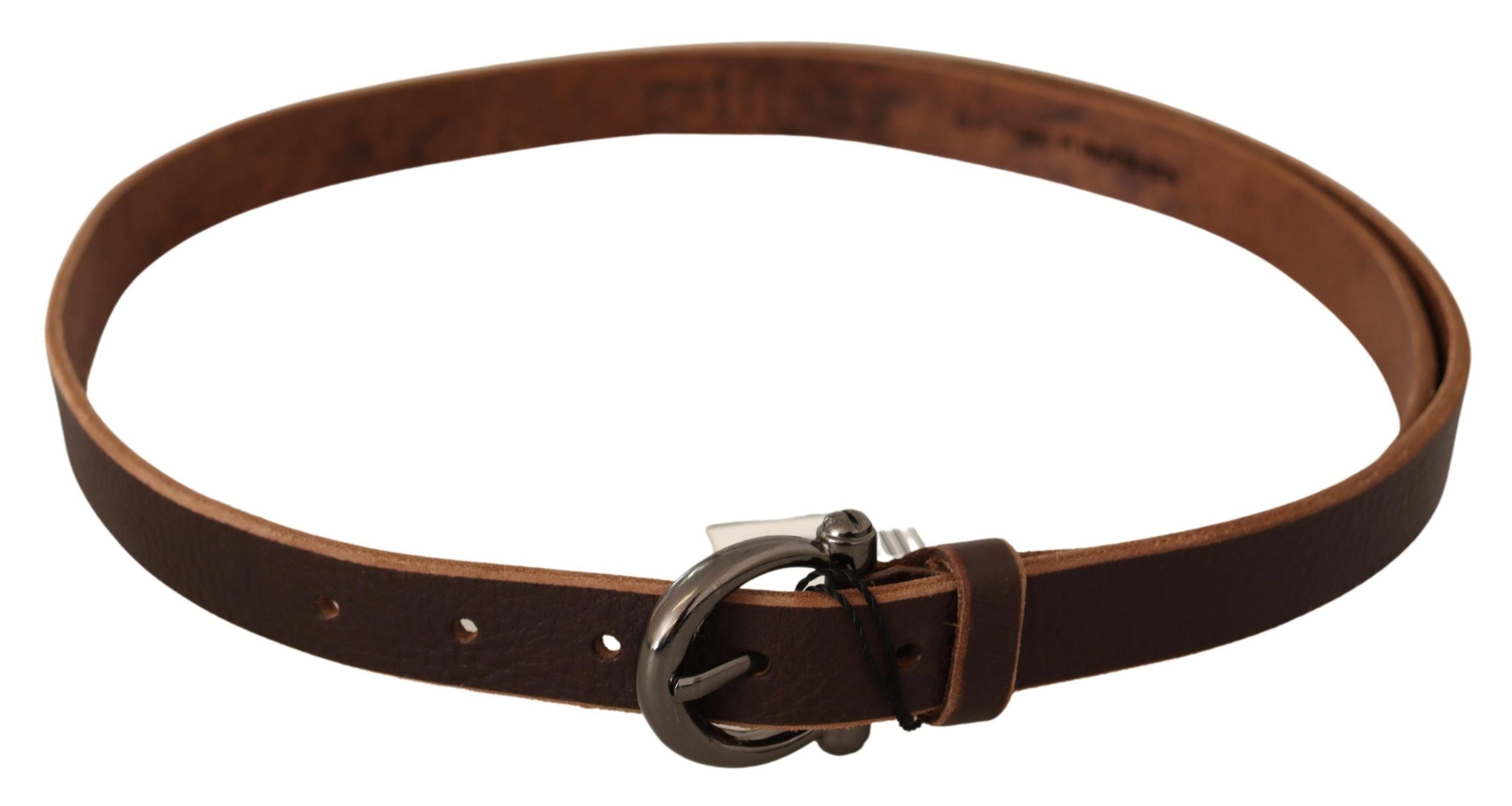 John Galliano Brown Leather Logo Design Round Buckle Waist Belt