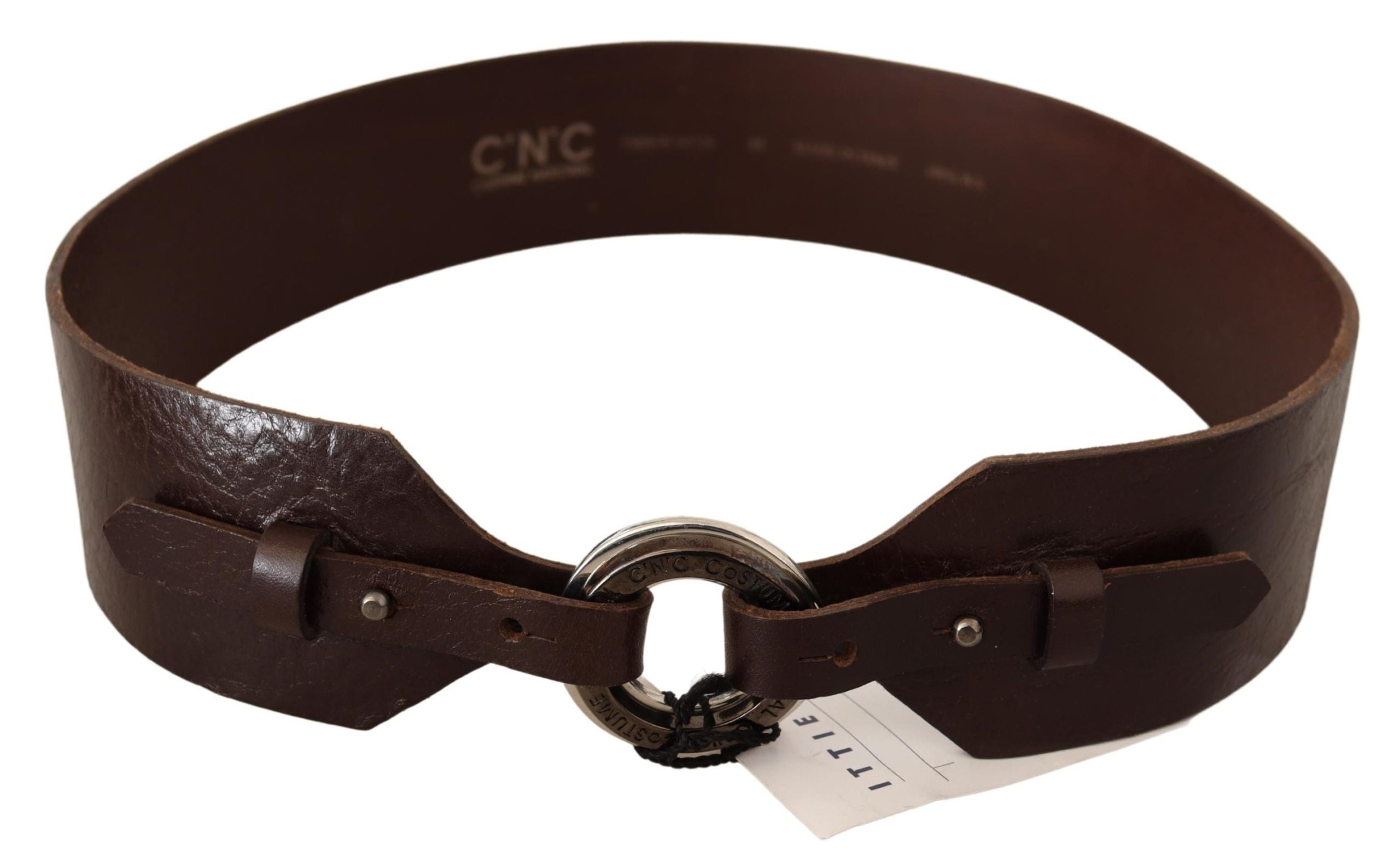 Costume National Brown Leather Silver Round Belt