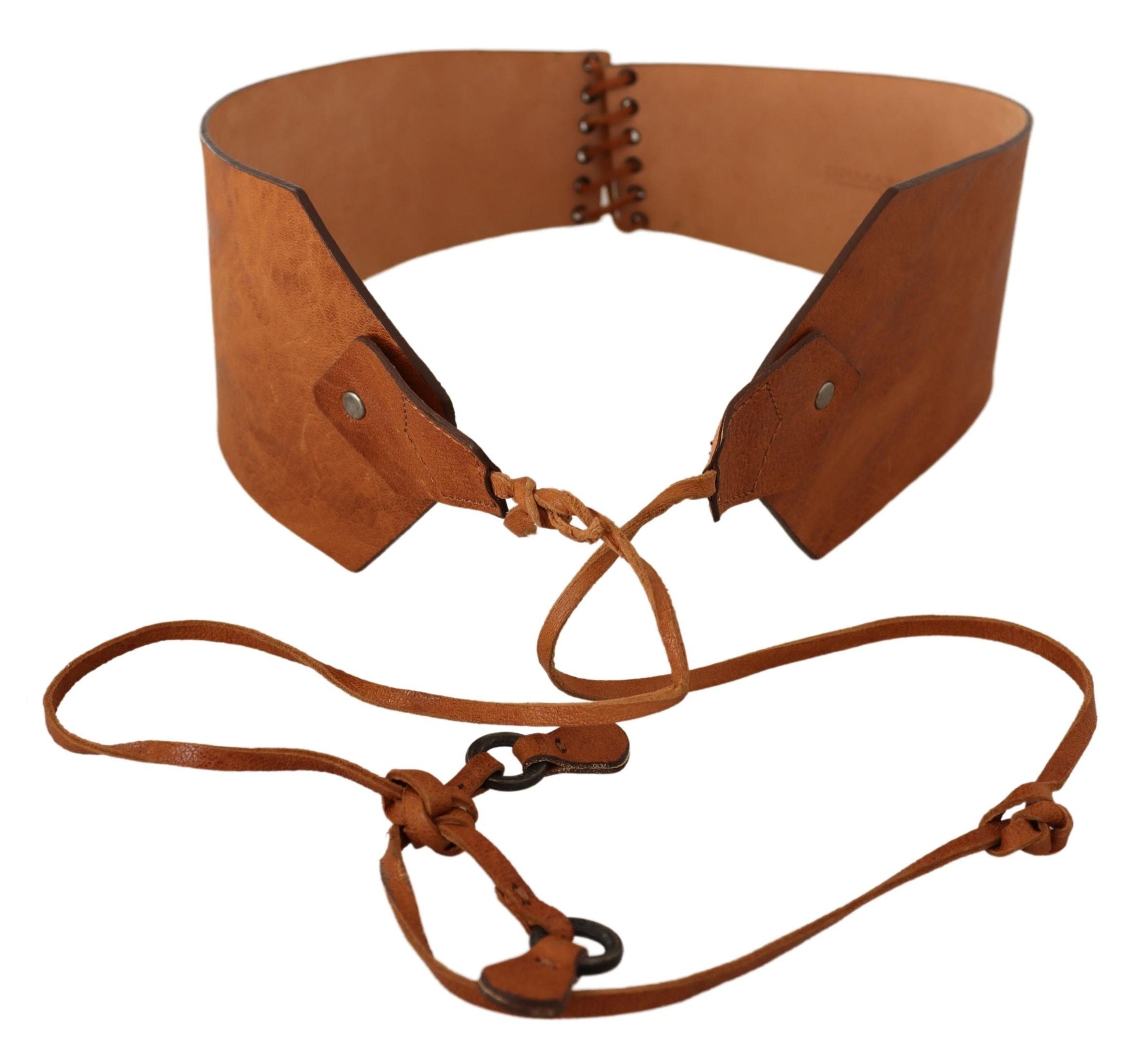 Ermanno Scervino Brown Wide Leather Lace Up Knotted Belt