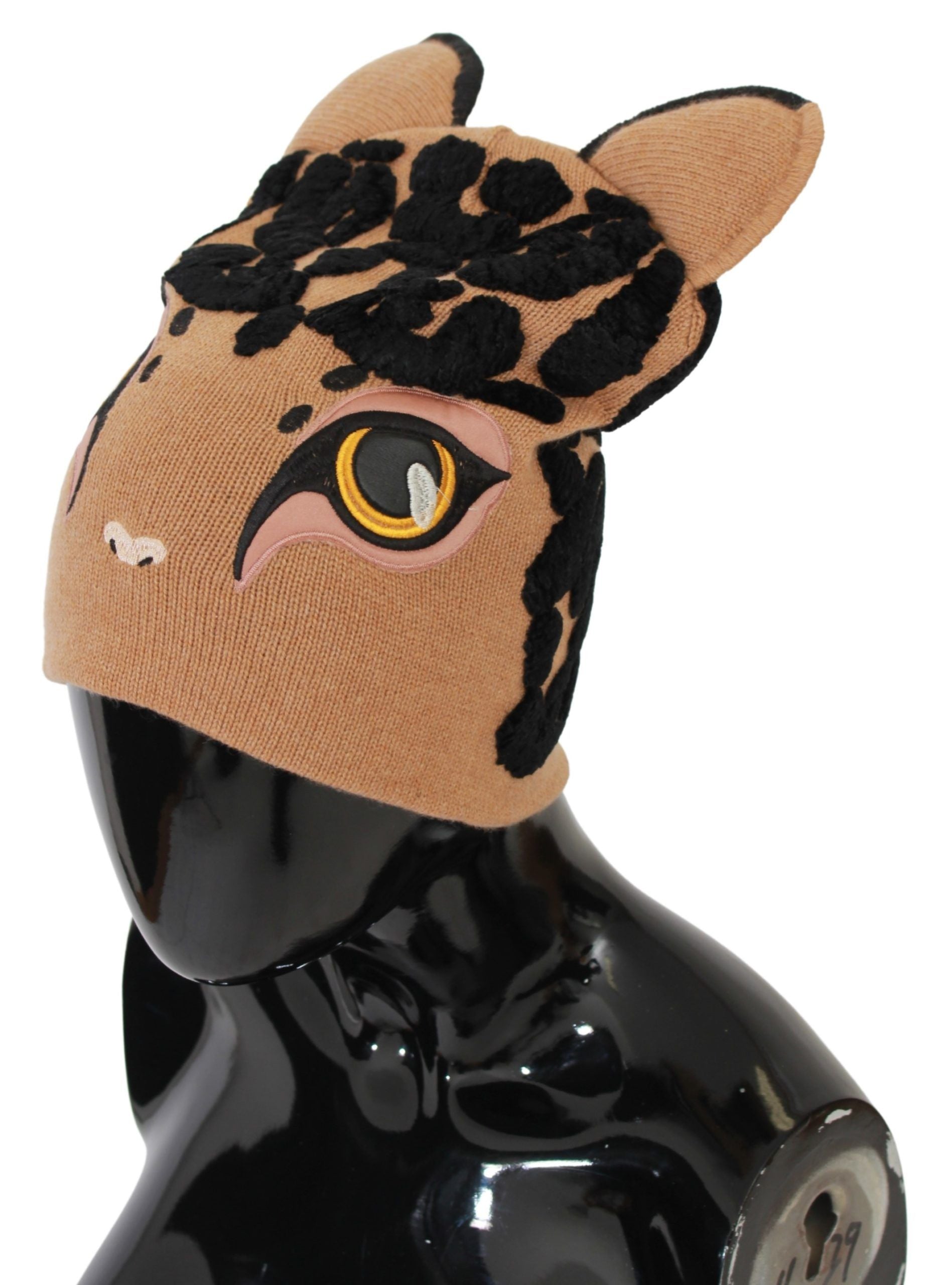 Dolce & Gabbana Brown Cats Eye Embroidered Beanie Cashmere Hat